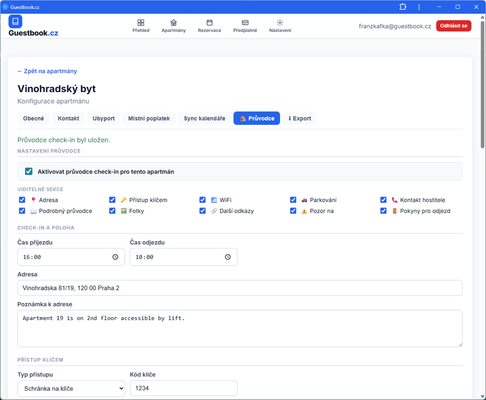 Check-in guide configuration