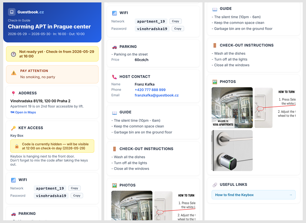 Guest view of the check-in guide